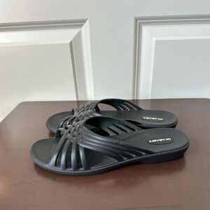 Okabashi Women’s Venice Slides Sandals Criss Cross Straps Black Size M 6.5-7.5
